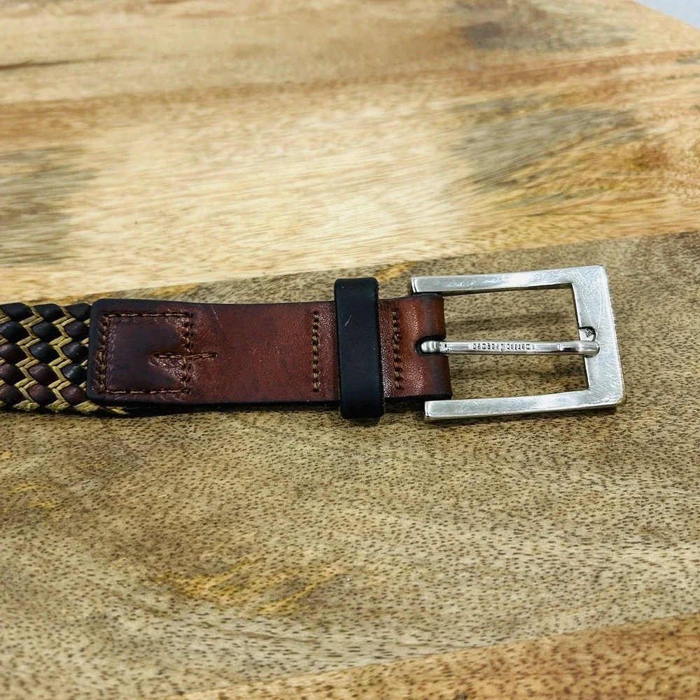 Martin Dingman 36/90 Leather Braided/Woven Owen Belt 50019 Brown/Cream